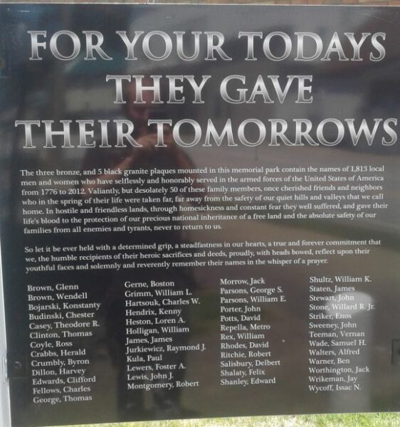 FOR YOUR TODAYS THEY GAVE THEIR TOMORROWS MEMORIAL PLAQUE