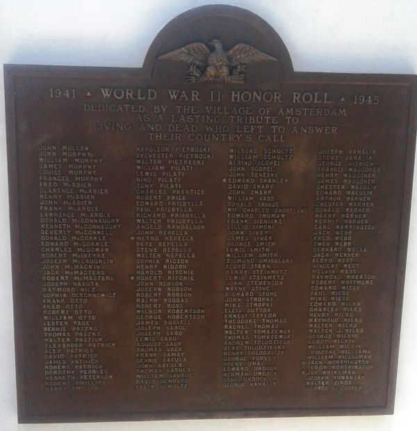 VILLAGE OF AMSTERDAM WORLD WARS MEMORIAL PLAQUE B