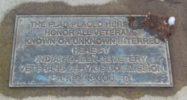 INDIAN GREEN CEMETERY VETERANS MEMORIAL PLAQUE