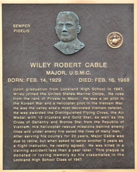 WILEY ROBERT CABLE WAR MEMORIAL PLAQUE