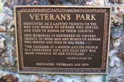 NEWARK VETERAN’S PARK MEMORIAL PLAQUE