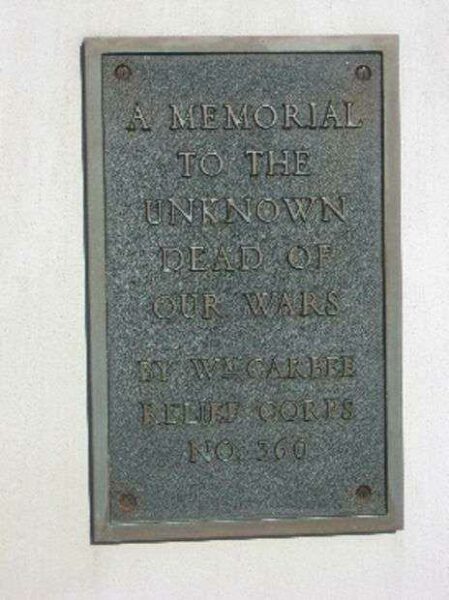 SPRINGVILLE CEMETERY UNKNOWN WAR DEAD MEMORIAL PLAQUE