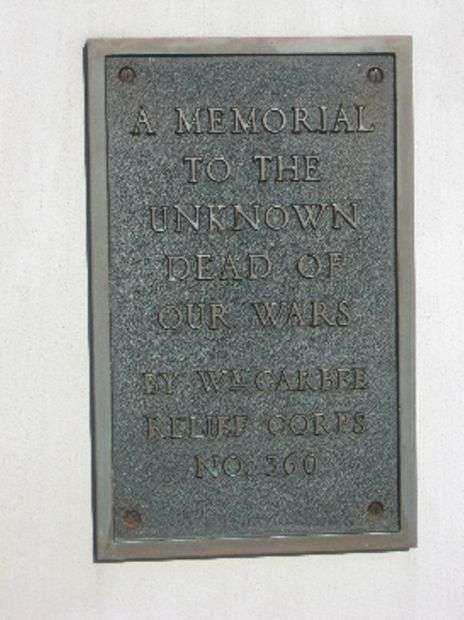 SPRINGVILLE CEMETERY UNKNOWN WAR DEAD MEMORIAL PLAQUE