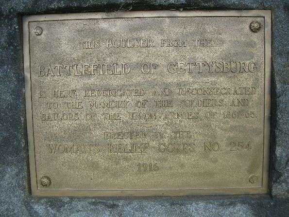 GETYSBURG BOULDER MEMORIAL PLAQUE