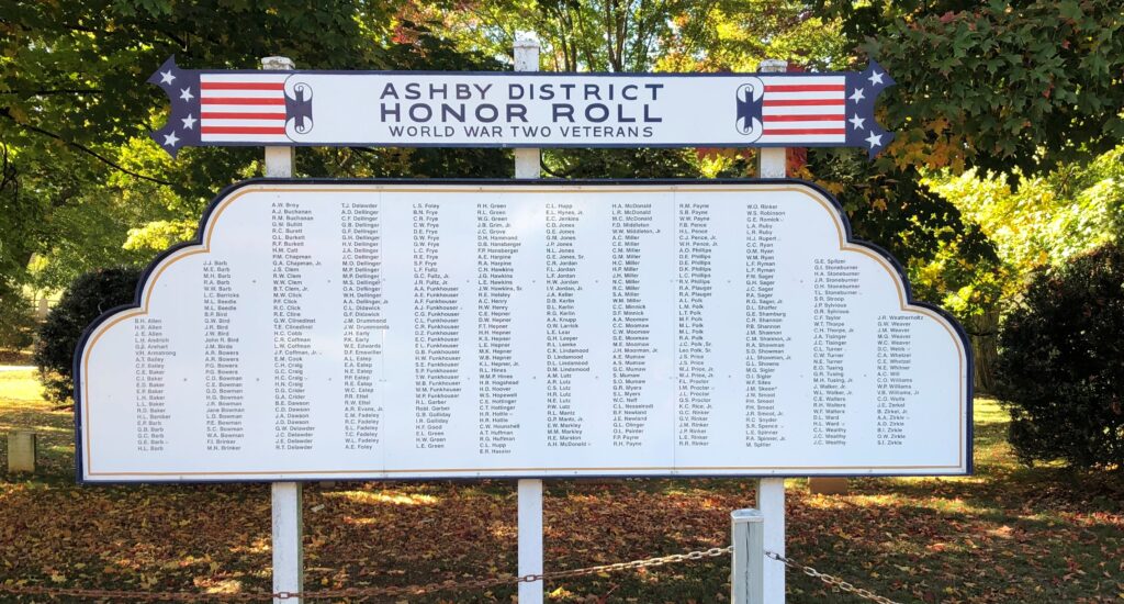 ASHBY DISTRICT HONOR ROLL WORLD WAR TWO VETERANS MEMORIAL