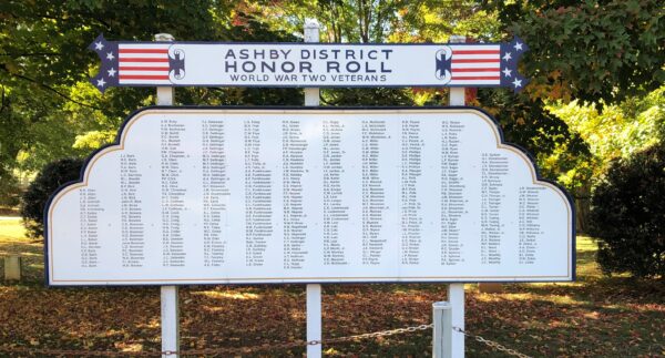 ASHBY DISTRICT HONOR ROLL WORLD WAR TWO VETERANS MEMORIAL
