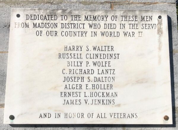 MADISON DISTRICT WORLD WAR II MEMORIAL PLAQUE