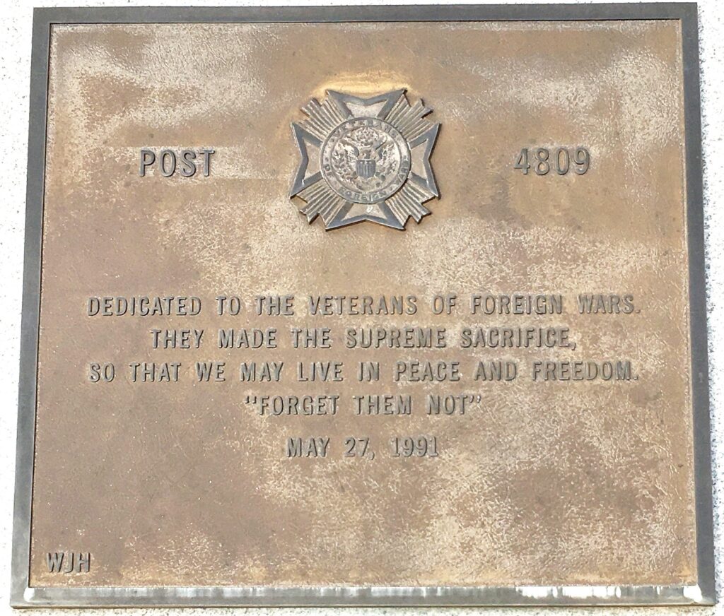 VFW POST 4809 SUPREME SACRIFICE WAR MEMORIAL FLAGPOLE PLAQUE