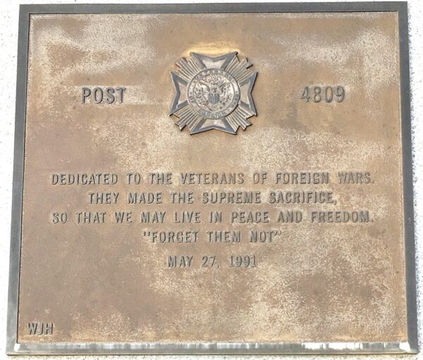 VFW POST 4809 SUPREME SACRIFICE WAR MEMORIAL FLAGPOLE PLAQUE