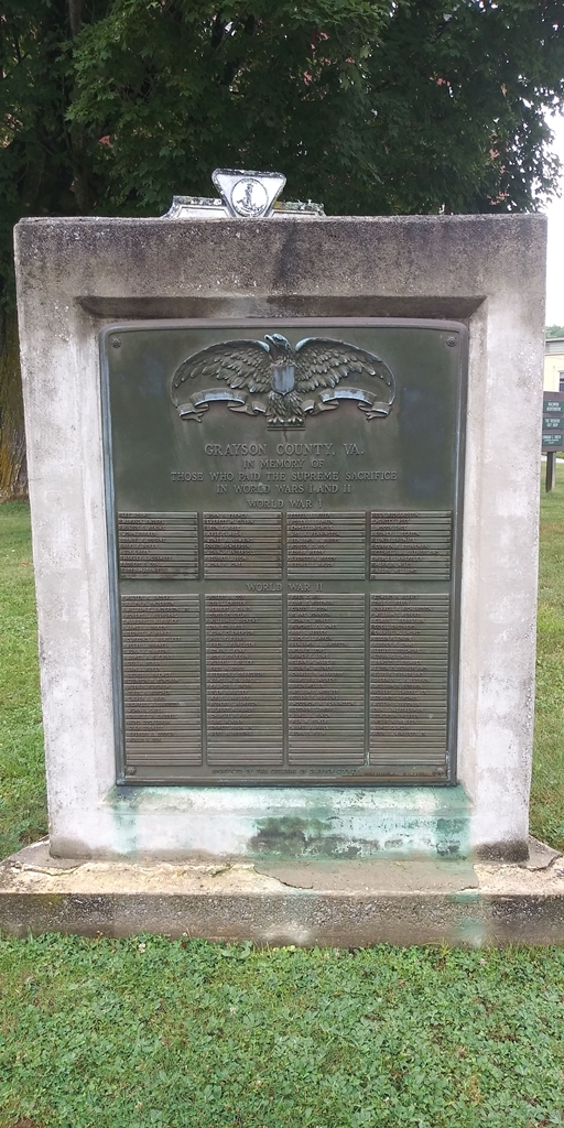 GRAYSON COUNTY, VA. SUPREME SACRIFICE WAR MEMORIAL