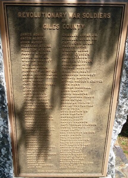 GILES COUNTY REVOLUTIONARY WAR SOLDIERS MEMORIAL PLAQUE