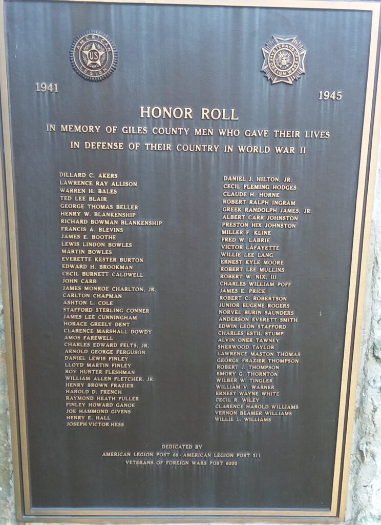GILES COUNTY WAR MEMORIAL PLAQUE B