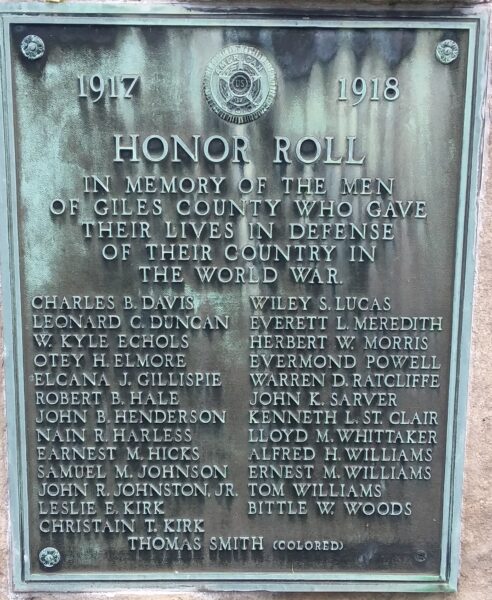 GILES COUNTY WAR MEMORIAL PLAQUE A