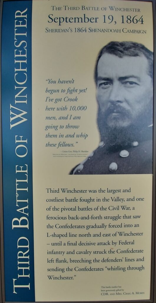 THE THIRD BATTLE OF WINCHESTER SEPTEMBER 19, 1864 MEMORIAL PANEL