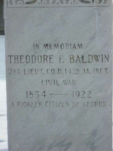 2ND LT. THEODORE F. BALDWIN CIVIL WAR MEMORIAL