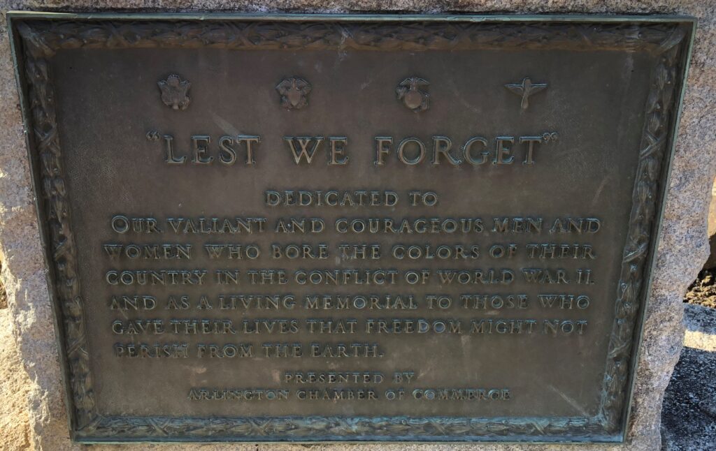 ARLINGTON CHAMBER OF COMMERCE WAR MEMORIAL FLAGPOLE PLAQUE