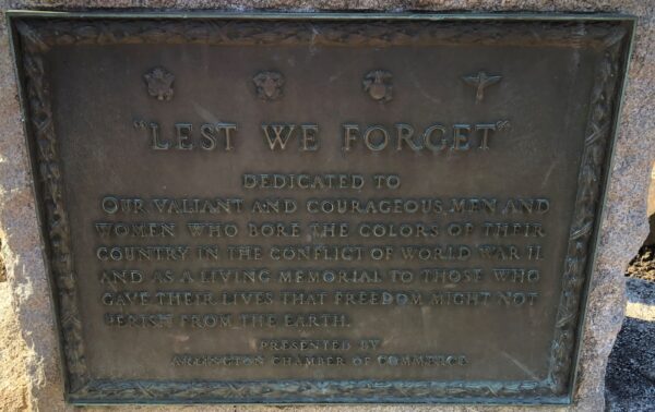 ARLINGTON CHAMBER OF COMMERCE WAR MEMORIAL FLAGPOLE PLAQUE