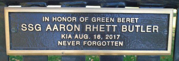 SSG AARON RHETT BUTLER WAR MEMORIAL BENCH PLAQUE