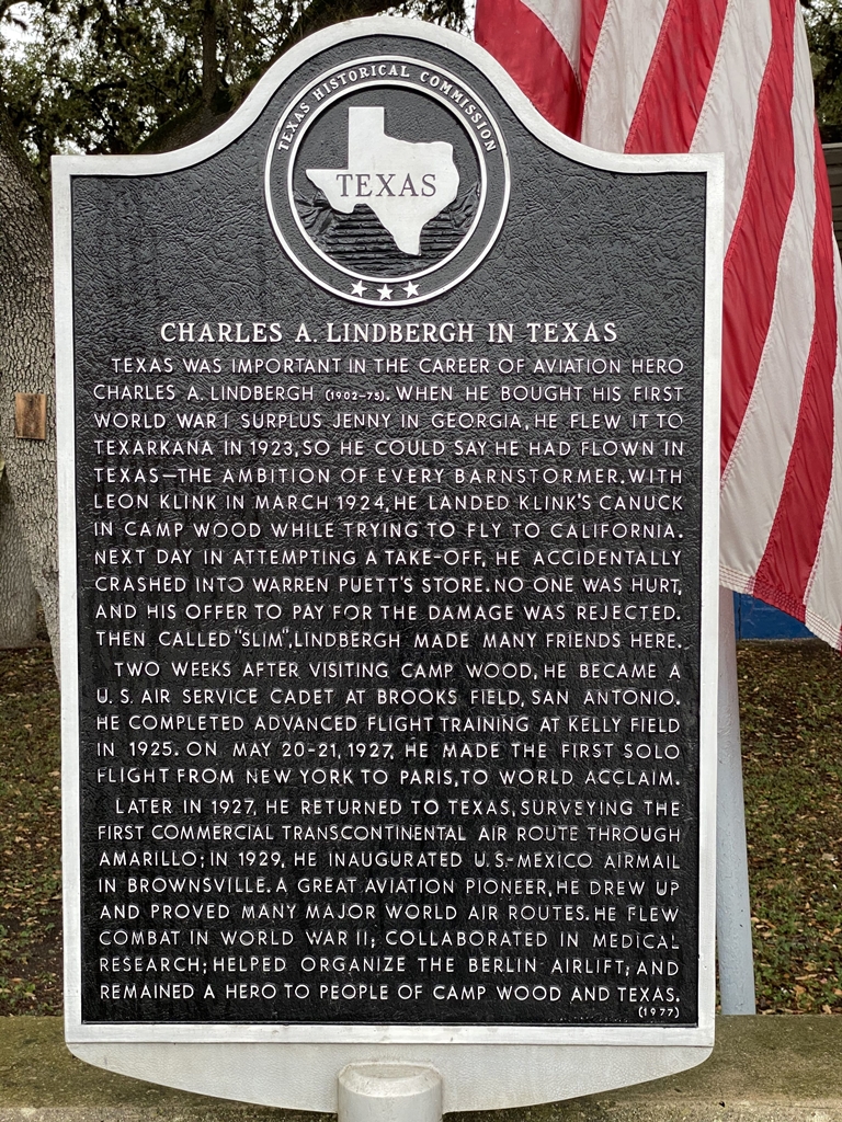 CHARLES A. LINDBERG IN TEXAS MEMORIAL MARKER