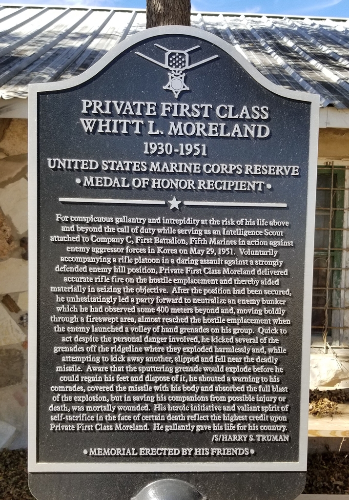 PRIVATE FIRST CLASS WHITT L. MORELAND MEDAL OF HONOR MEMORIAL MARKER