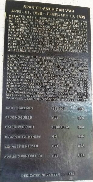 PORT ARTHUR SPANISH-AMERICAN WAR MEMORIAL PLAQUE B