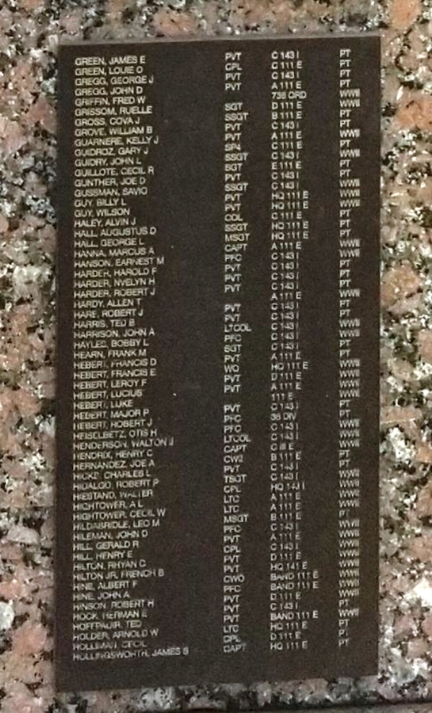 143RD INFANTRY REGIMENT WAR MEMORIAL PLAQUE D