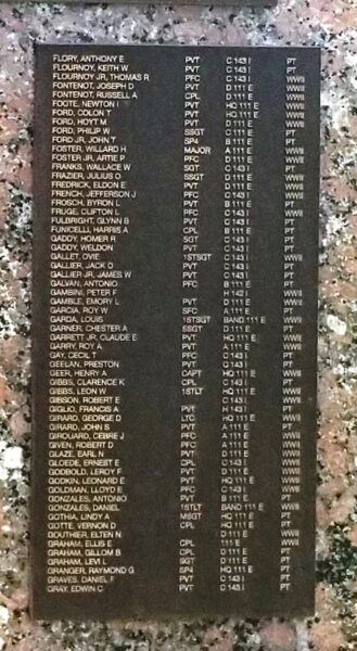 143RD INFANTRY REGIMENT WAR MEMORIAL PLAQUE C