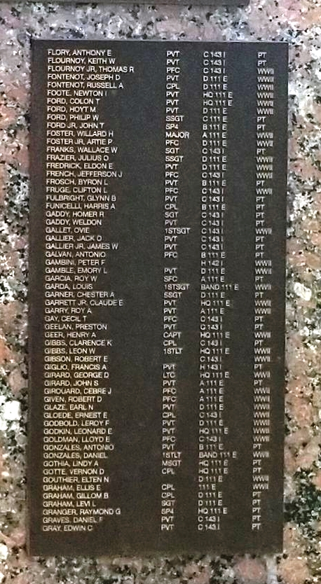 143RD INFANTRY REGIMENT WAR MEMORIAL PLAQUE C