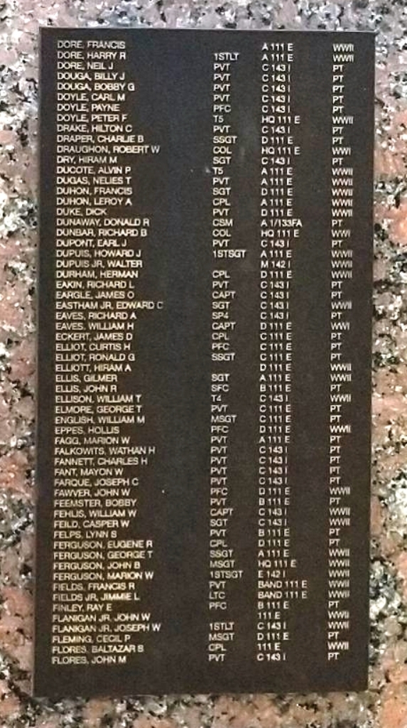 143RD INFANTRY REGIMENT WAR MEMORIAL PLAQUE B