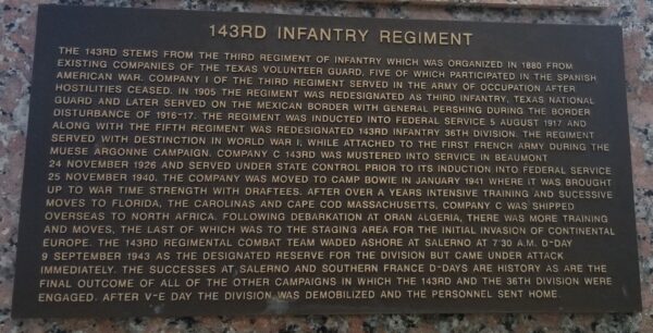 143RD INFANTRY REGIMENT WAR MEMORIAL PLAQUE A