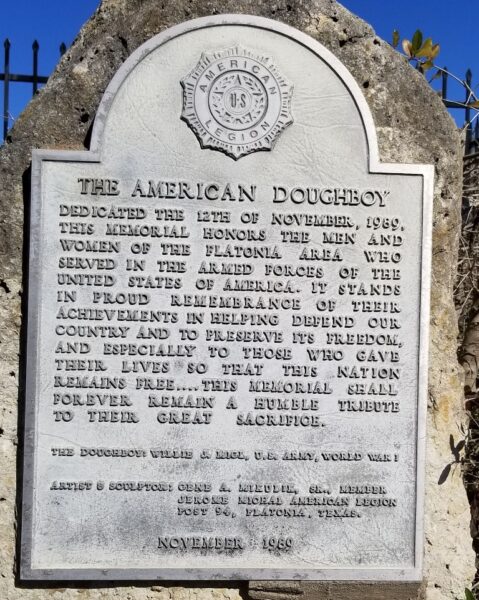 FLATONIA THE AMERICAN DOUGHBOY WAR MEMORIAL PLAQUE