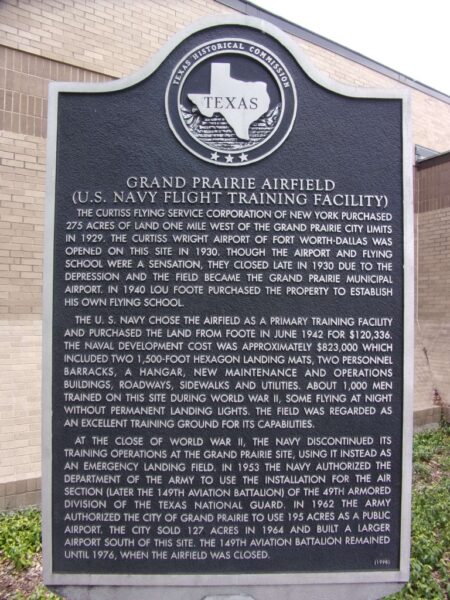 GRAND PRAIRIE AIRFIELD MEMORIAL MARKER