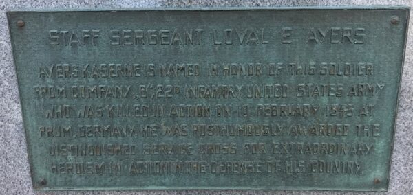STAFF SERGEANT LOVAL E AYERS WAR MEMORIAL PLAQUE
