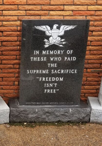 MEDINA SUPREME SACRIFICE WAR MEMORIAL CENTER STONE