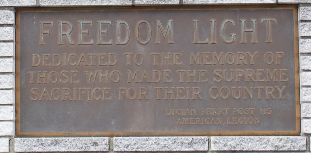 FREEDOM LIGHT WAR MEMORIAL PLAQUE