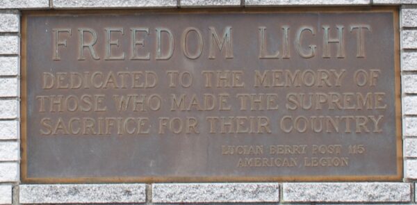 FREEDOM LIGHT WAR MEMORIAL PLAQUE