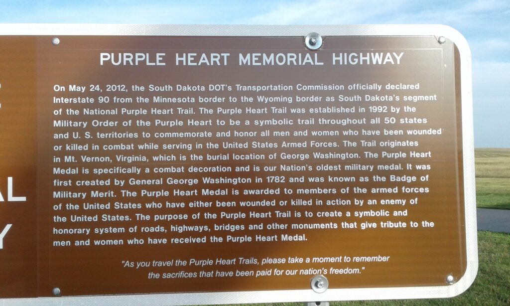 PURPLE HEART MEMORIAL HIGHWAY MARKER CLOSE-UP