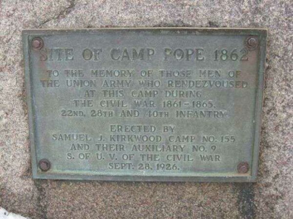 SITE OF CAMP POPE 1862 MEMORIAL PLAQUE