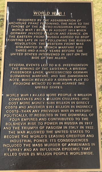 TERRA ALTA WORLD WAR I MEMORIAL PLAQUE