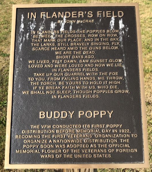 IN FLANDER’S FIELD WAR MEMORIAL PLAQUE