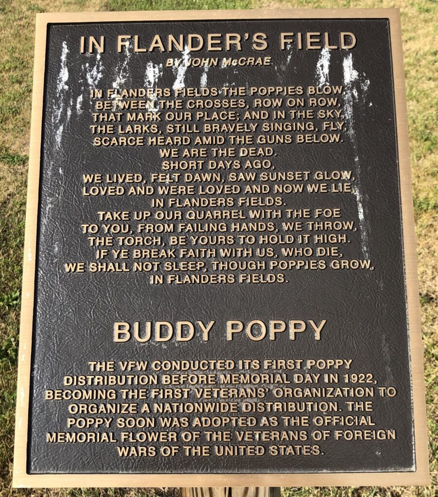 IN FLANDER’S FIELD WAR MEMORIAL PLAQUE