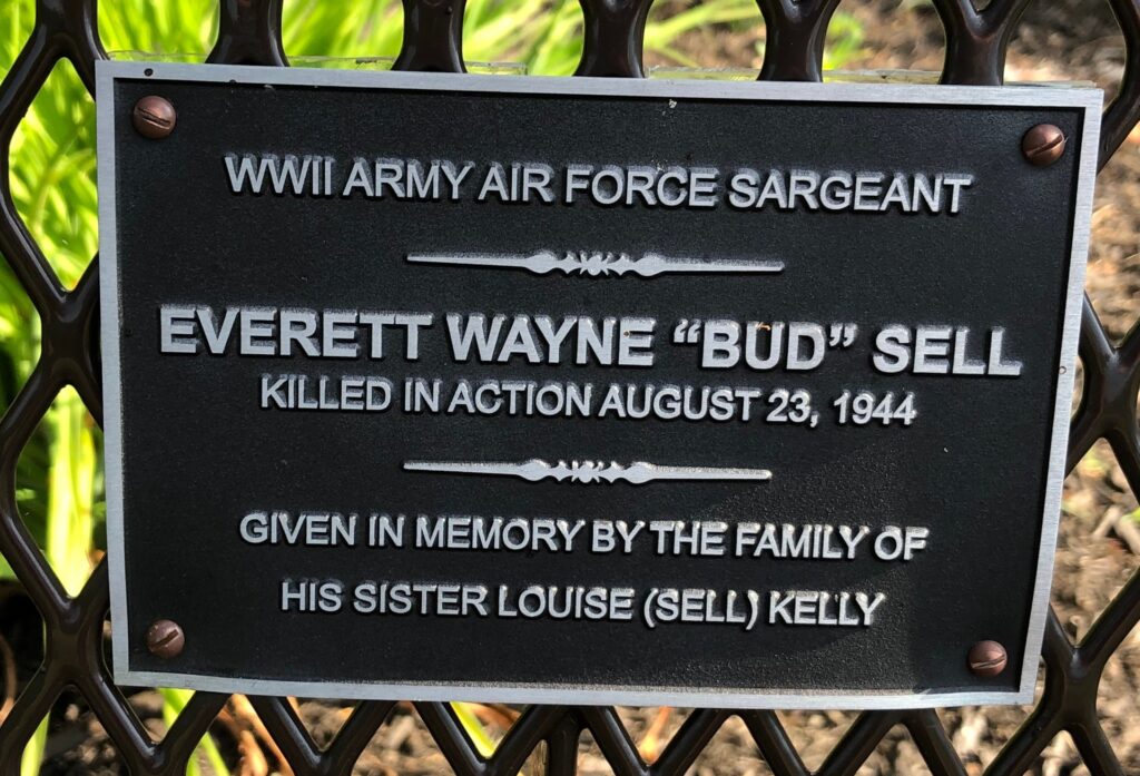 WWII ARMY AIR FORCE SARGEANT EVERETT WAYNE “BUD” SELL MEMORIAL BENCH PLAQUE