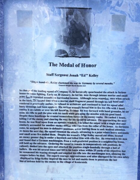 THE MEDAL OF HONOR STAFF SERGEANT JONAH “ED” KELLY MEMORIAL PLAQUE