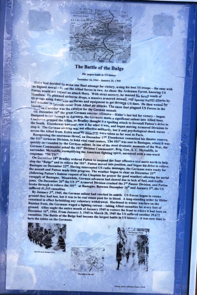 THE BATTLE OF THE BULGE WAR MEMORIAL PLAQUE