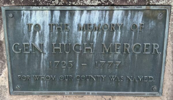 GEN. HUGH MERCER REVOLUTIONARY WAR MEMORIAL PLAQUE