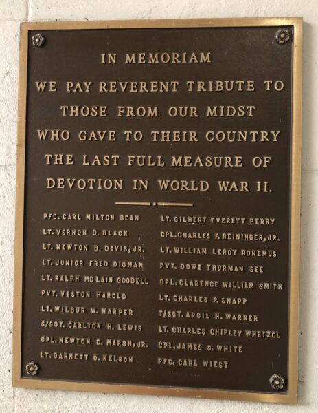SHEPHERDSTOWN WORLD WAR II MEMORIAL PLAQUE