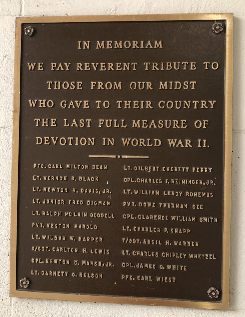 SHEPHERDSTOWN WORLD WAR II MEMORIAL PLAQUE