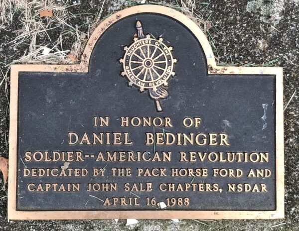 DANIEL BEDINGER SOLDIER AMERICAN REVOLUTION MEMORIAL PLAQUE