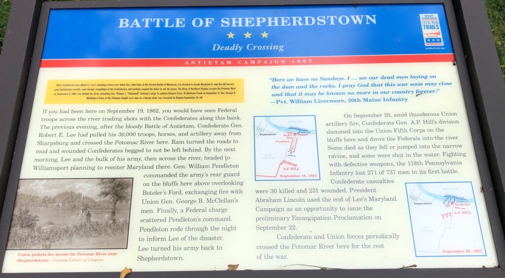 BATTLE OF SHEPHERDSTOWN DEADLY CROSSING MEMORIAL PANEL