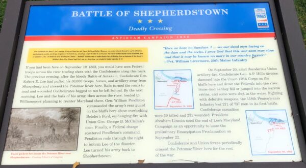 BATTLE OF SHEPHERDSTOWN DEADLY CROSSING MEMORIAL PANEL